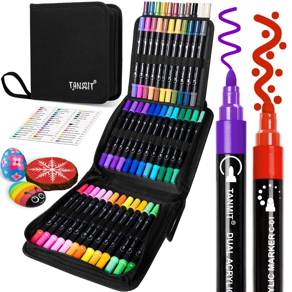48 Colors Acrylic Paint Markers, Dual Tip Acrylic Paint Pens with Dot & Fine …