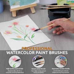 4 PCS 100% Real Squirrel Hair Watercolor Paint Brush Set Mop Round Fine Tip