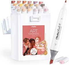 Ohuhu 24 Skin-Tone Colors Alcohol Markers – Slim Broad and Fine Double Tips