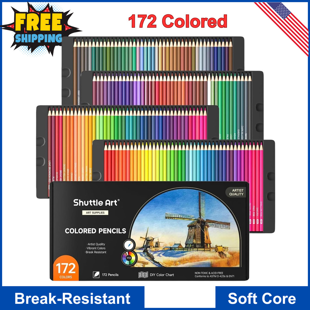 172 Colored Pencils, Soft Core Color Pencil Set for Adult Coloring Books Artist