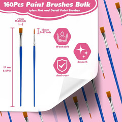 Small Paint Brushes Bulk, 160 Pcs Flat Tip round Acrylic Paint Brushes for Kids