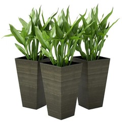 Set of 3 Tall Planters, 28″ Outdoor Planter w/ Drainage Holes, Faux Wood Plastic