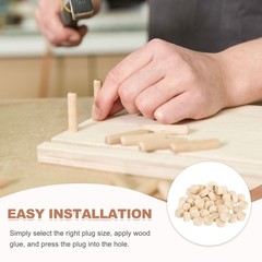 100 Pcs Wood Plugs, 5/8″ Flat Head Screw Hole Plugs Wooden Caps, Wood Color