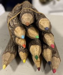 Lot Of 12 Wooden Stick Colored Pencils With Tree Bark Fun Art Supplies