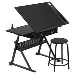 Drafting Desk for Artists Art Drawing Table w/Stool for Working Studying Black