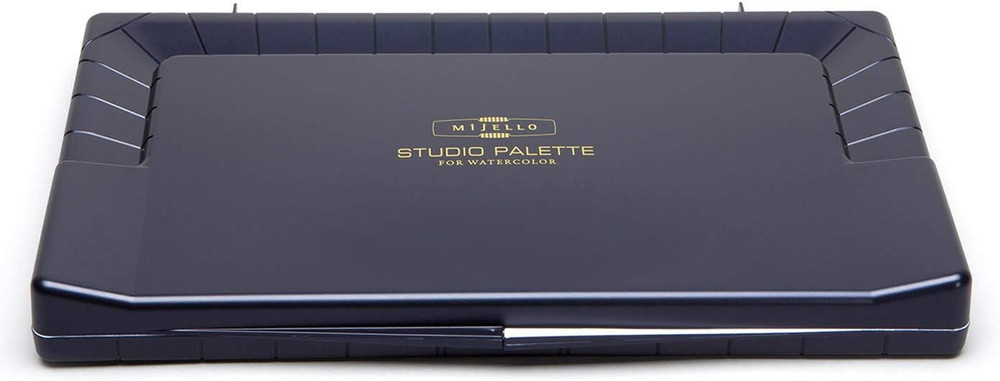 Studio Watercolor Palette, 55 Paint Wells, Blue, Foam Dauber Included, 14.4″ X 1