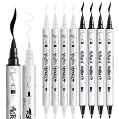 Paint Markers Brush and Fine Dual-tip Acrylic Paint Marker 4 Black and 4 White
