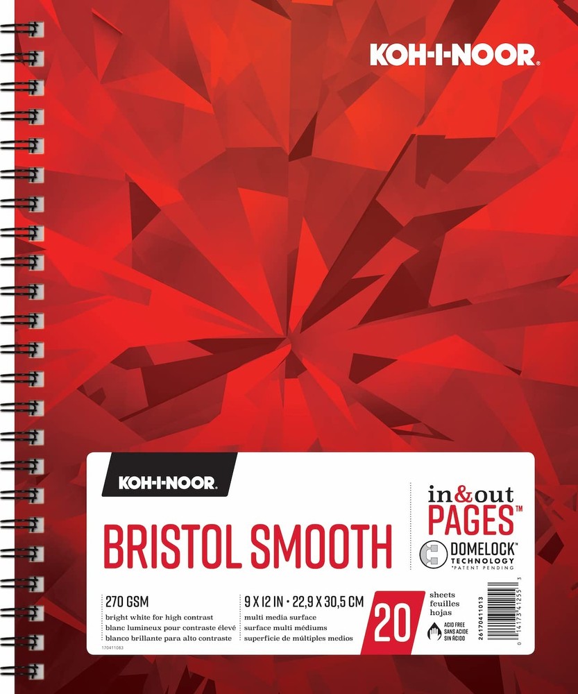 9″ x 12″ Bristol Smooth Bright White Pad with In and Out Pages, 270 GSM, Side…