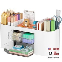 White Multi-Functional Desk Organizer Pen Holder with 3 Drawers