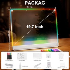 19.7-Inch Rechargeable Doodle Glow LED Note Board,15-Color Light Effects,Neon