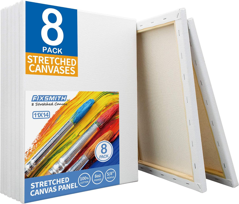 Stretched White Blank Canvas – 11X14 Inch, 8 Pack, Primed,100% Cotton,5/8 Inch P