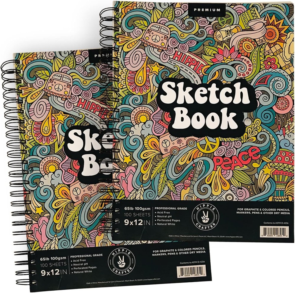 Marker Sketch Book Pack 9 x 12 Inches Spiral Bound Sketchpad 2 Pads 100 Sheets
