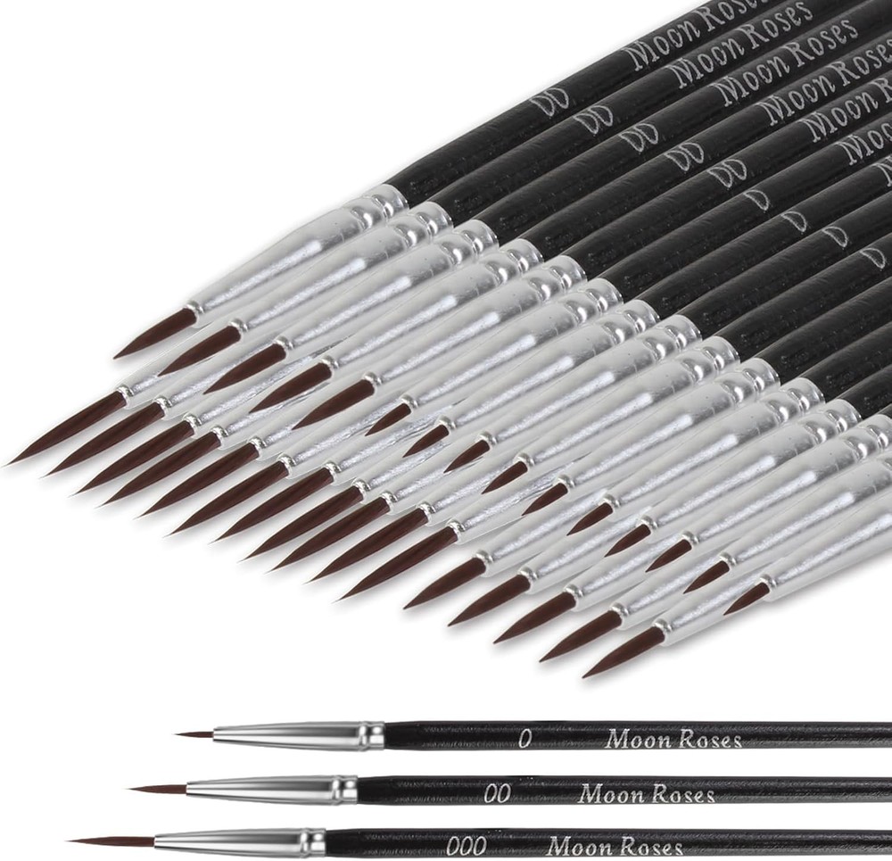 Moon Roses 30 Pcs Miniature Detail Paint Brush Set, 3rd Generation Tiny Liner Br