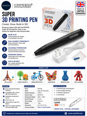MYNT3D Super 3D Printing Pen 1.75mm ABS & PLA Compatible Easy Use Durable Black