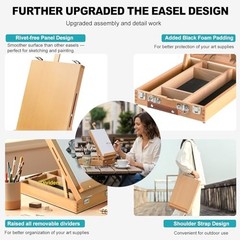 Beechwood Tabletop Easel Set for Painting, 60 Table easel box set with strap