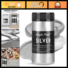 300ml Non-Toxic Waterproof Silver Metallic Acrylic Paint for Wood, Canvas, DIY D