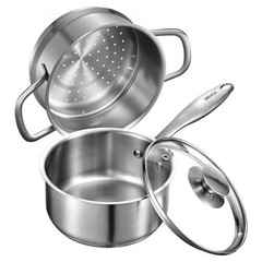 1.5 QT Saucepan with Steamer, Stainless Steel Saucepan with Glass Lid, Multi…