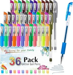Aen Art Glitter Gel Pens for Adult Coloring 1 Count (Pack of 36), 36 Colors
