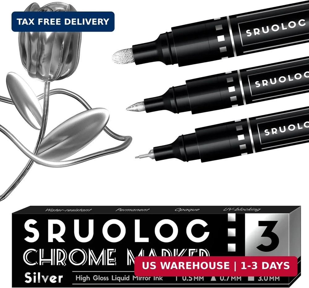 SRUOLOC 3Pcs Liquid Chrome Paint Markers, Oil-based Permanent Chrome Maker, Glos