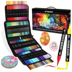 120 Colors Acrylic Paint Markers, Dual Tip Fine and Brush Tips Pens Contain 2…