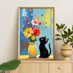 Cat Paint by Numbers Kit for Adults Beginner – Wooden Easel, Black Cat Paint …