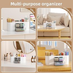 White Multi-Functional Desk Organizer Pen Holder with 3 Drawers