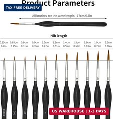 11PCS Fine Detail Paint Brushes Set, Miniature Painting Brushes Kit for Oil, Acr
