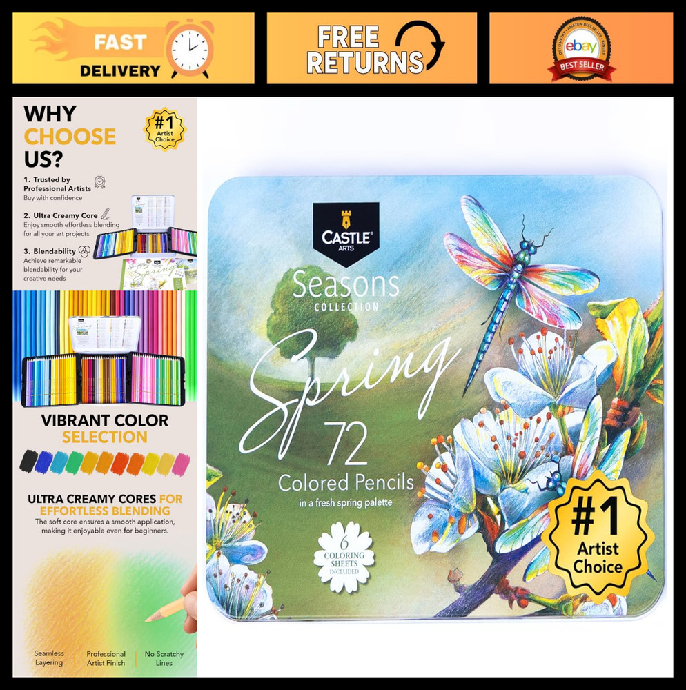 72 Spring Colored Pencils Set | Wax-Based Soft Cores | Vibrant Colors for Artist