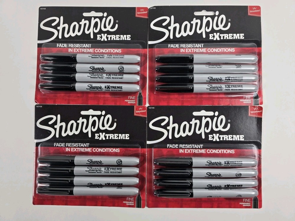16 Sharpie Extreme Permanent Markers Black Fine Point – (4 Packs of 4) – NEW