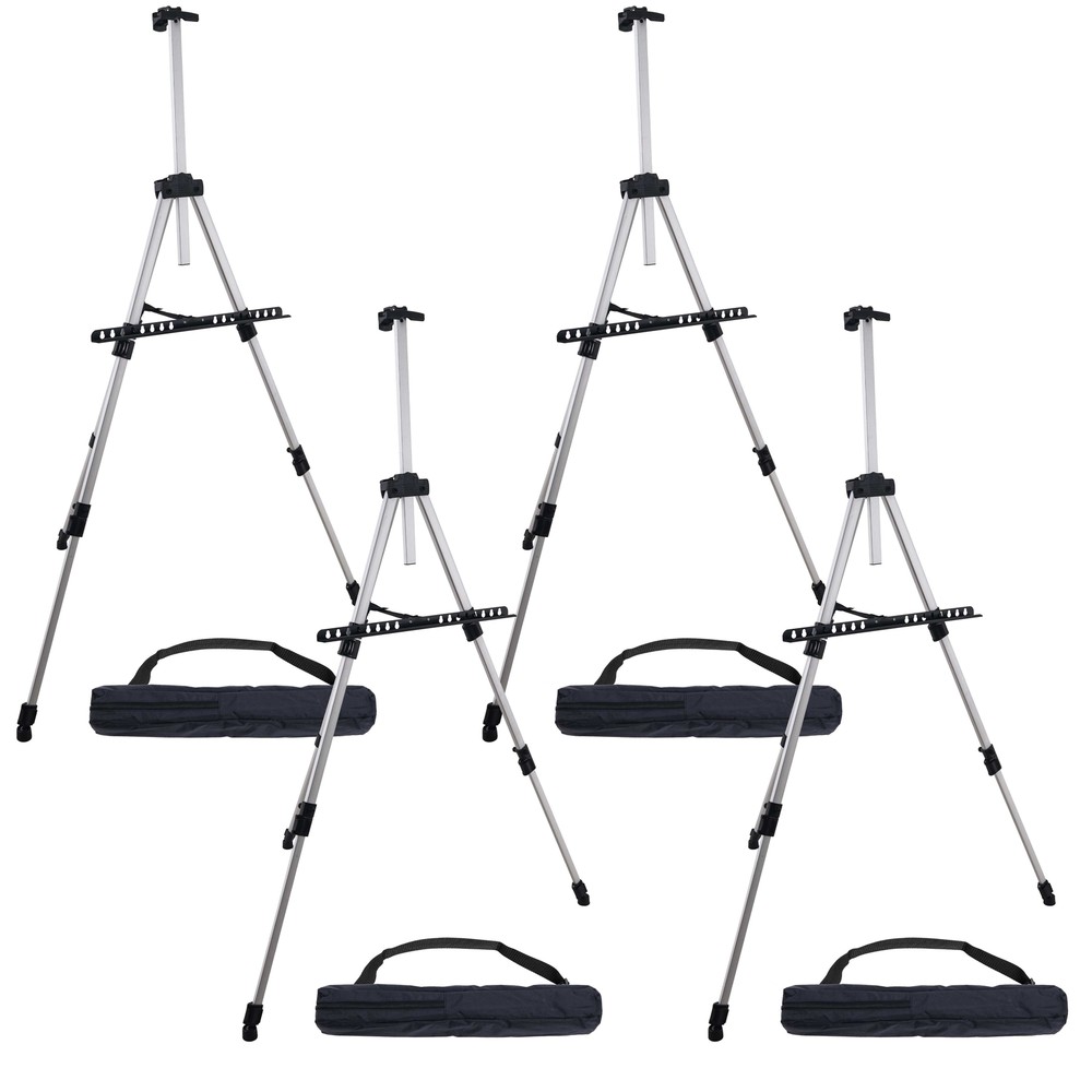 4 pk 66″ Silver Aluminum Tripod Artist Field Display Easel Stand Adjust Tabletop
