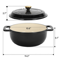Black Enamel 6QT Cast Iron Dutch Oven with Lid for Versatile Cooking