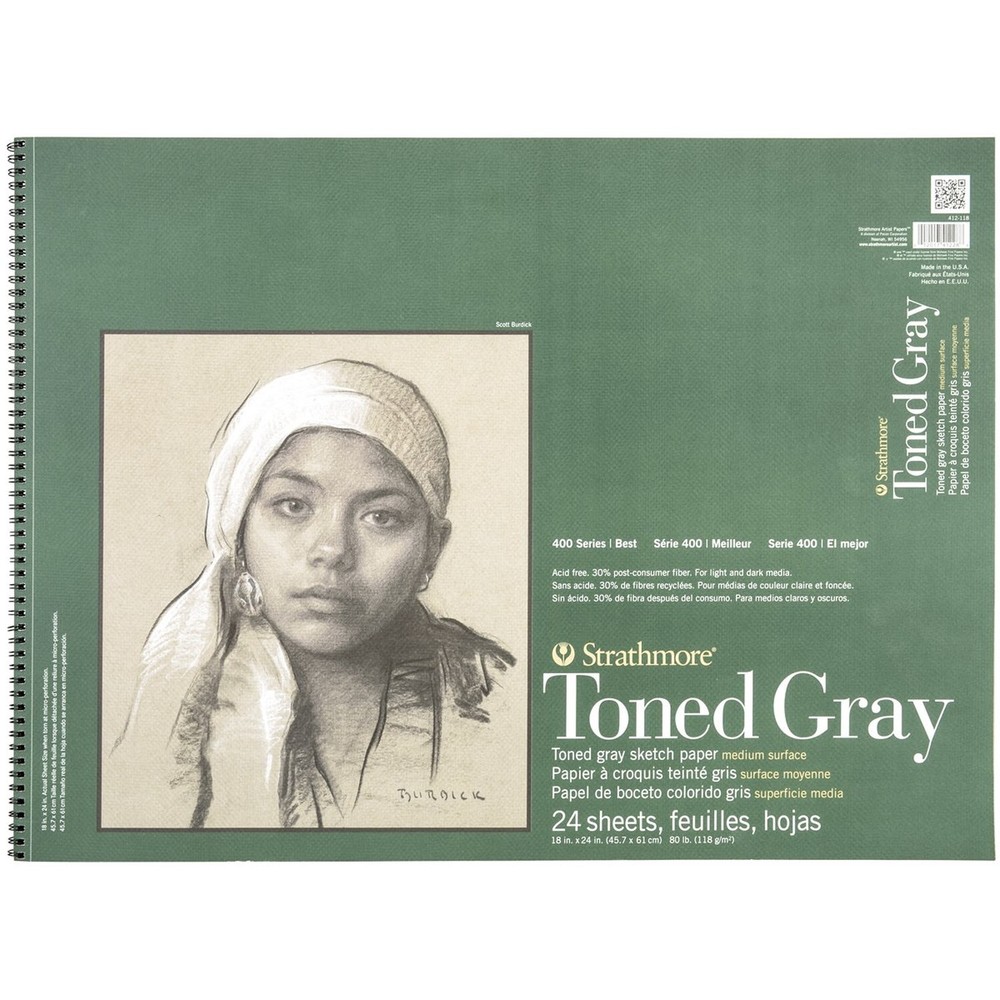 Strathmore 400 Series Sketch Pad, Toned Gray, 18×24 inch, 24 Sheets – Artist …