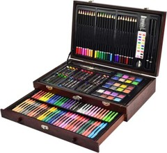Wooden Art Set 60 Crayons 24 Colored Pencils 24 Oil Pastels 24 Watercolors