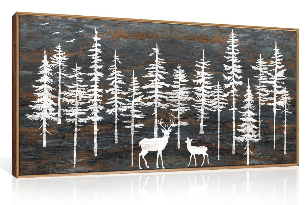 Modern White Forest Framed Canvas Wall Art Set, Minimalist Woodland Art Paint…