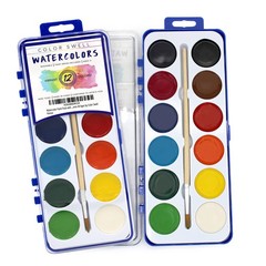 18 PCS 12 Colors Watercolor Paint Pack With Wood Brushes Washable Art