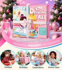 237 Piece Kids Art Set with Double Sided Easel Drawing and Painting Kit