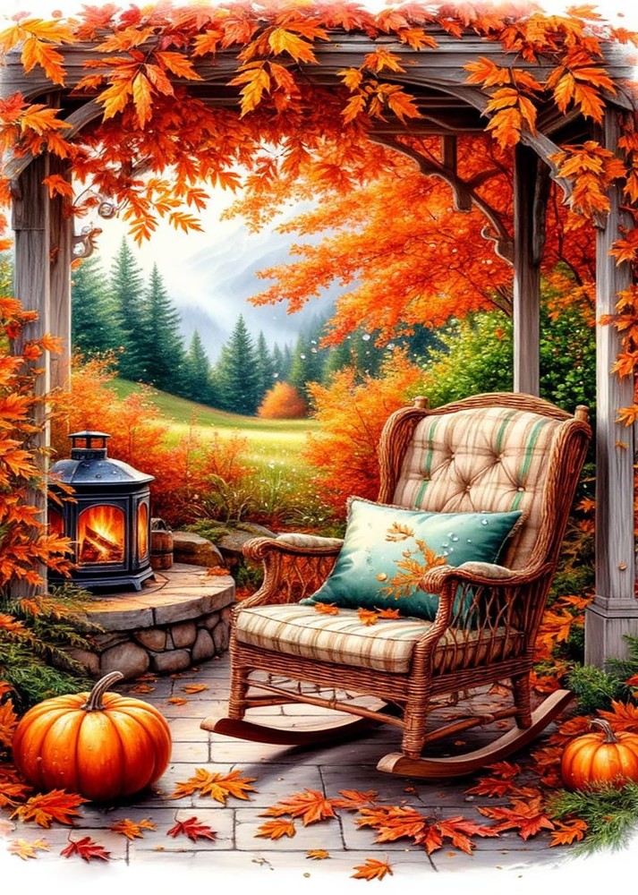 Fall Chair Pumpkin Leaf Diamond Art Painting Kits for Adults, Diamond Painting K