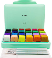 HIMI Gouache Paint Set, 24 Colors X 30Ml/1Oz with Brushes & Palette, Jelly Cup D