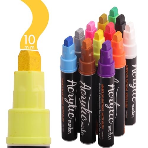 VIANZE Jumbo 12Colors Markers, Acrylic Paint Pens, 10mm Felt Tip Jumbo Poster