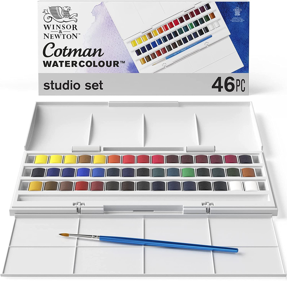 Cotman Watercolor Paint Set, Studio Set, 45 Half Pan W/ Brush