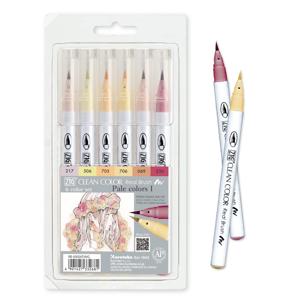 Zig Clean Color Real Brush 6 Color Set Pale Colors I Watercolor Art Markers