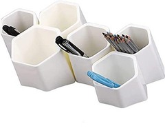 Hexagonal Creative Pen Holder – Pen Container – Brush Pot – Combination White