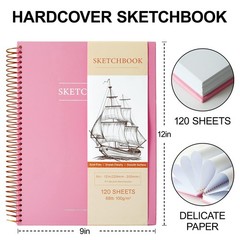 9 x 12 inches Hardcover Sketchbook for Drawing 120 Sheets Spiral Bound Sketch…