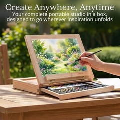 Mixed Media Easel Art Set – 34-Pc with 12 Acrylic Paints & 3 Canvases – Art Kit