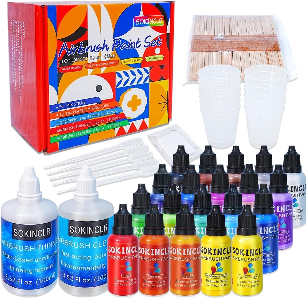 20 Airbrush Paint- Premium Complete Air Brush Paints Set for Versatile Surfaces