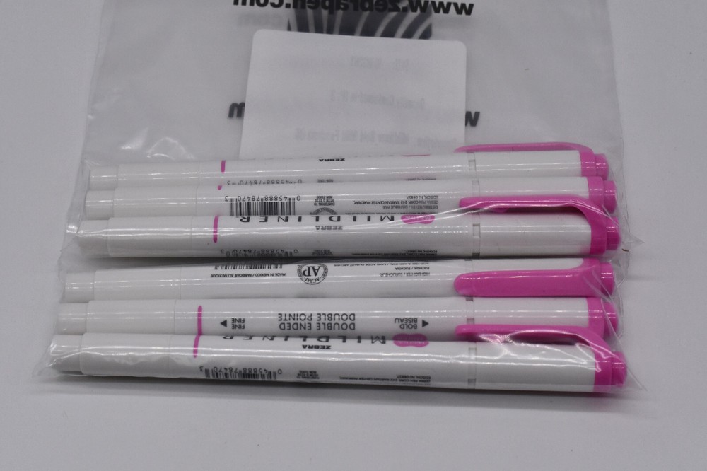 (6) Zebra Pen Mildliner, Double Ended Highlighter, Broad and Fine Tips, FUCHSIA