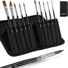Nicpro Kolinsky Sable Watercolor Brushes, 10PCS Professional 10 PCS, Black