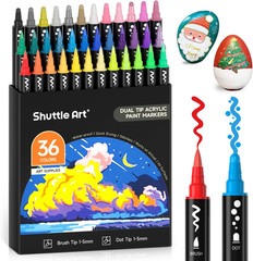 Shuttle Art 36 Colors Dual Tip Acrylic Paint Markers, Brush Tip and Dot Tip Acry