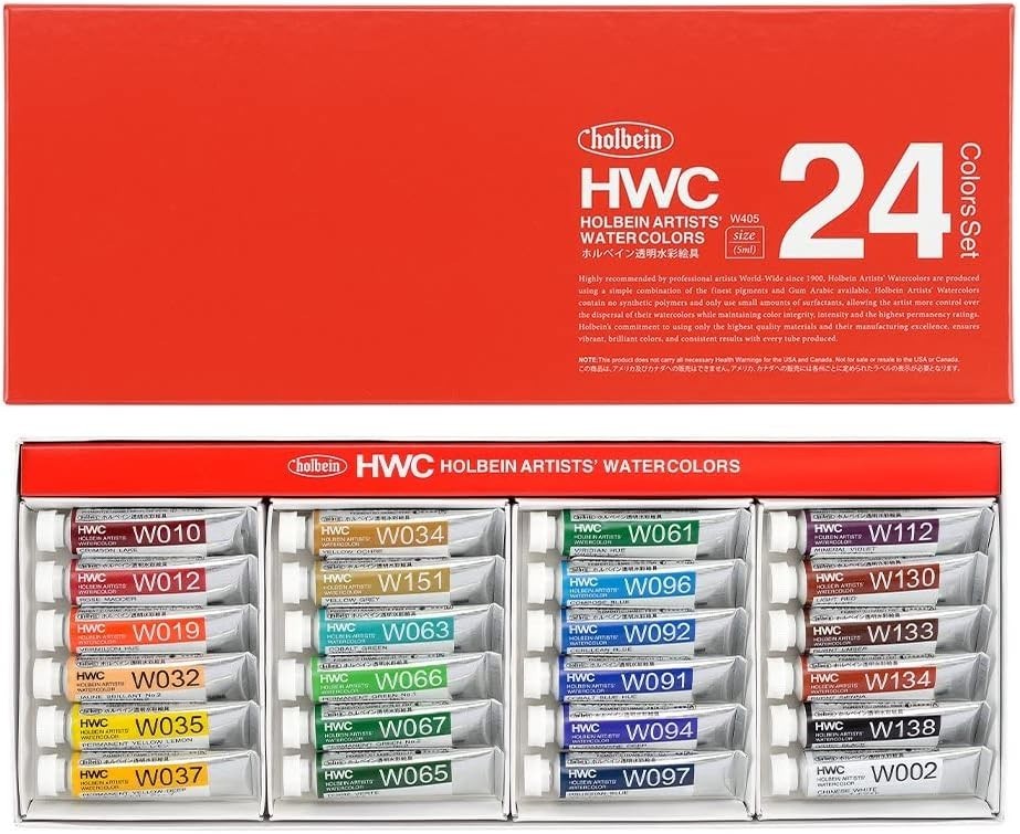 Holbein Artists’ Watercolor Paint Set 24 Colors 5ml Tubes W405 Made in Japan