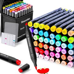 Alcohol Markers 100 Colors W Case & Holders, Dual Tips Chisel & Fine Art Markers